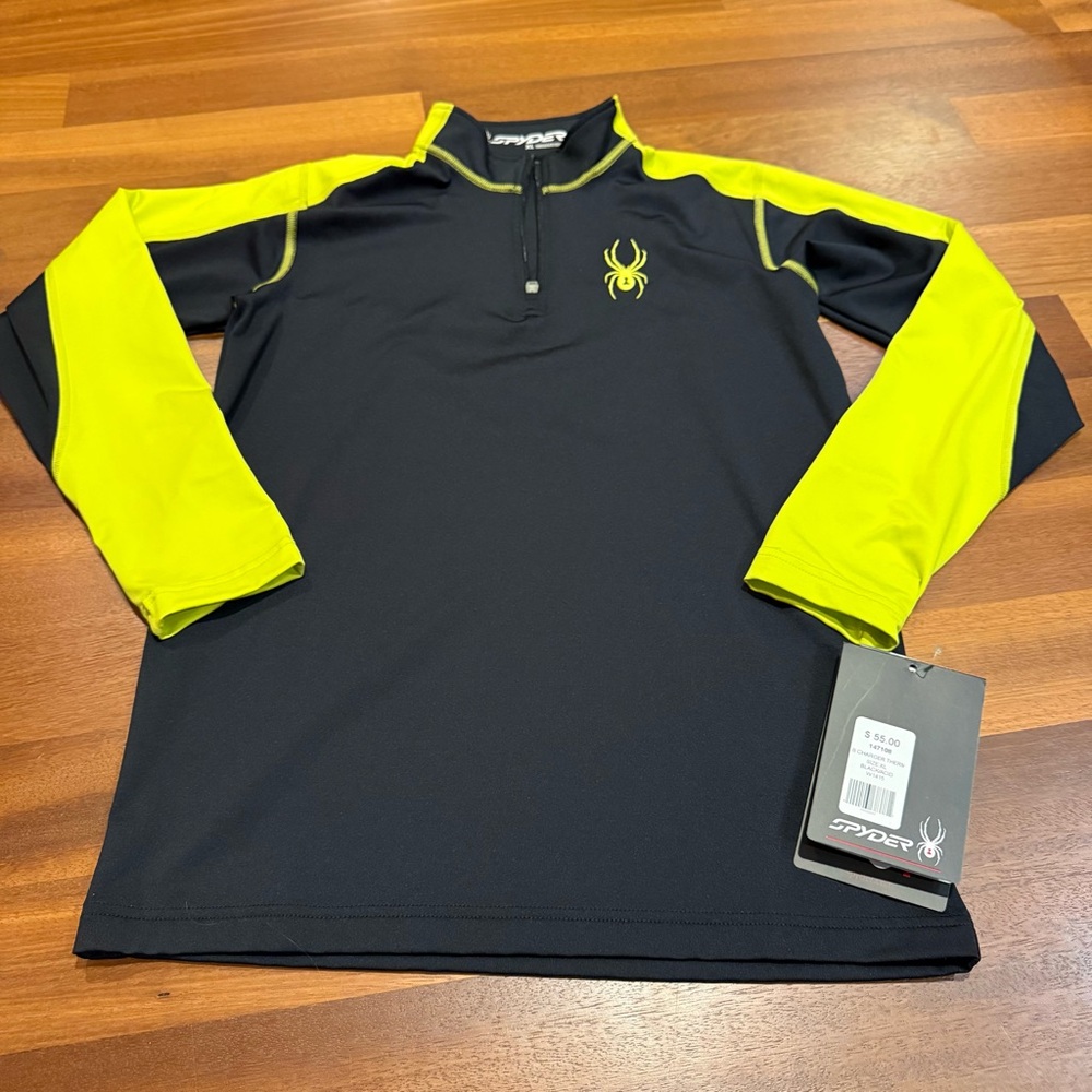 Spyder Charger Blk Neon 1/4 Zip Thermal Shirt Boys XL Ski Base Layer NWT Active